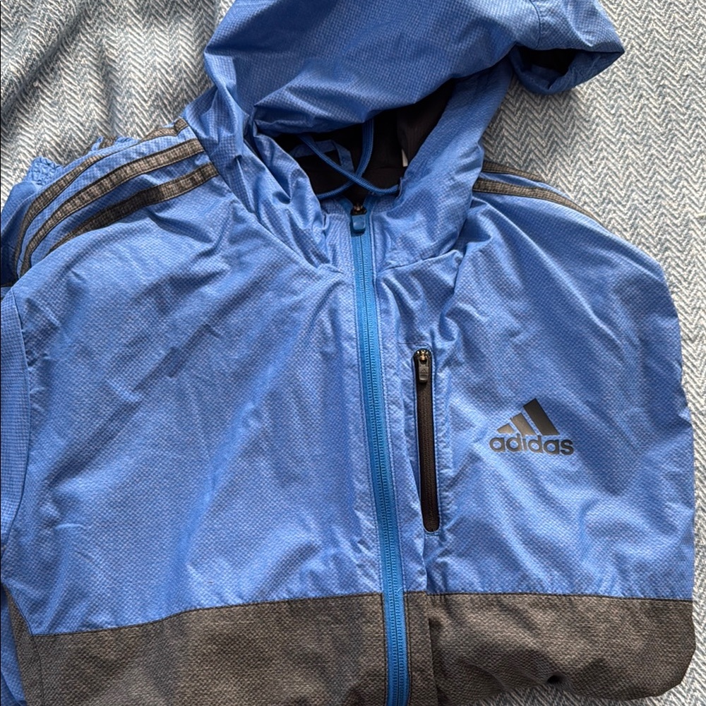 ADIDAS Blue and Gray Windbreaker